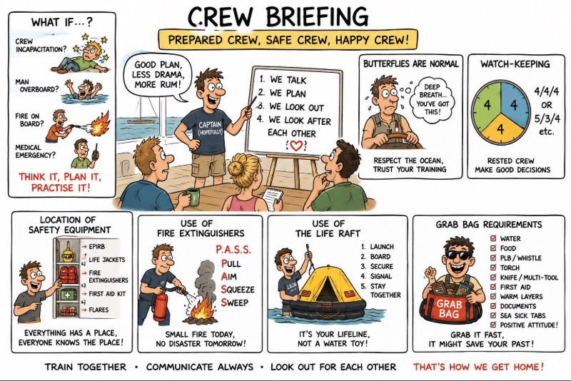 Comical Briefing Crew before departure