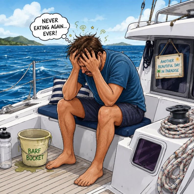 Comical Man feeling sick