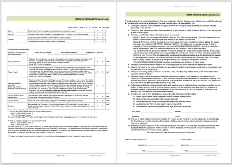 Crew Advice Form Cover Page