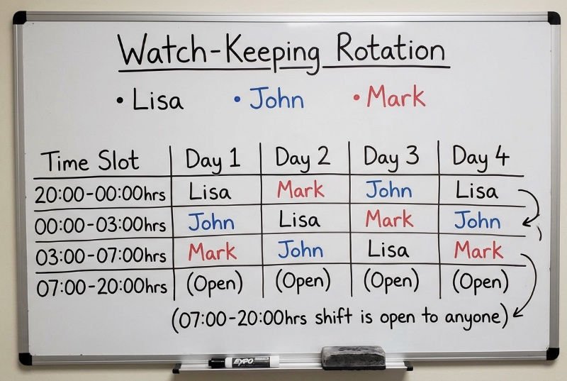 Whiteboard Cruising Watch Keeping Example